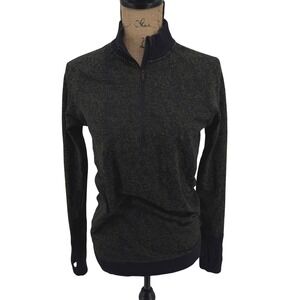Lululemon Rest Less Black Green Half Zip Pullover Top Sz 8 Active Running Layers